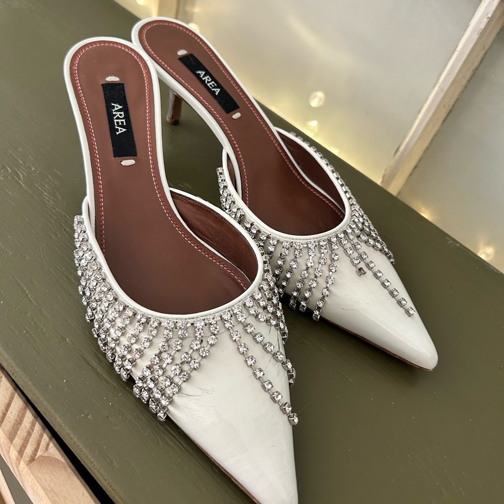 AREA Crystal Fringe Kitten Heel